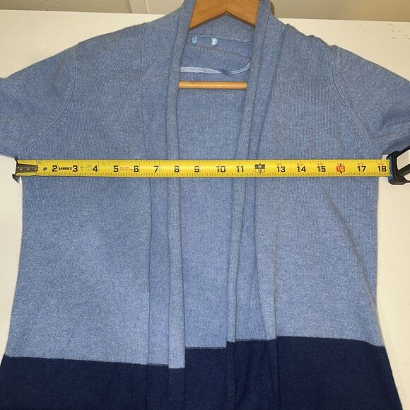 J. McLAUGHLIN Long Cashmere Cardigan Sweater Colorblock 2 Tone Blue Navy *Small? - Picture 5 of 5